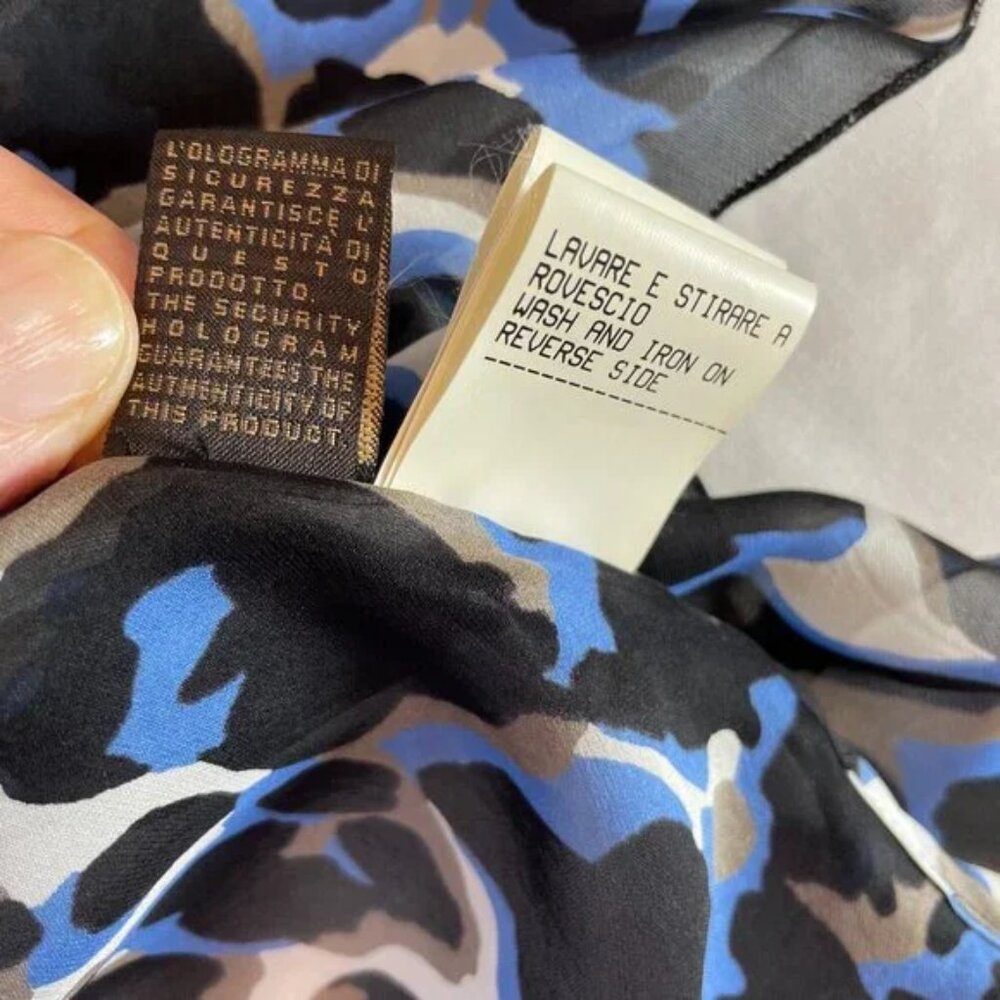 Robert Cavalli Blue Black Leopard Print Silk Blouse Bell Sleeve Sheer Size XS - Picture 13 of 13